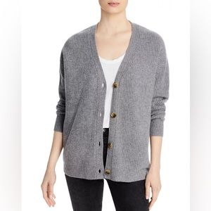 NWOT C by Bloomingdale's Ribbed Oversized Cashmere Boyfriend Cardigan Gray XS